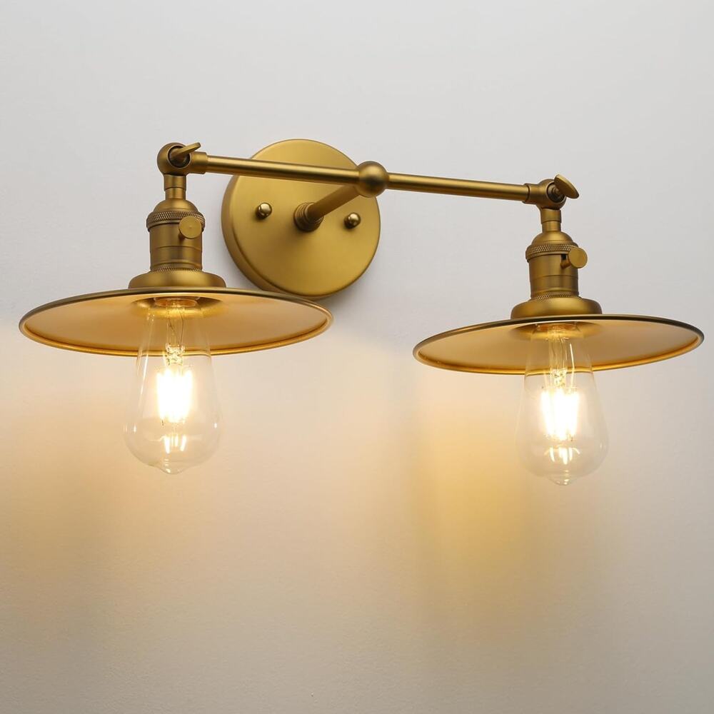 Antique 2-Light Wall Sconce with Switch Metal Shades Bathroom Vanity Light